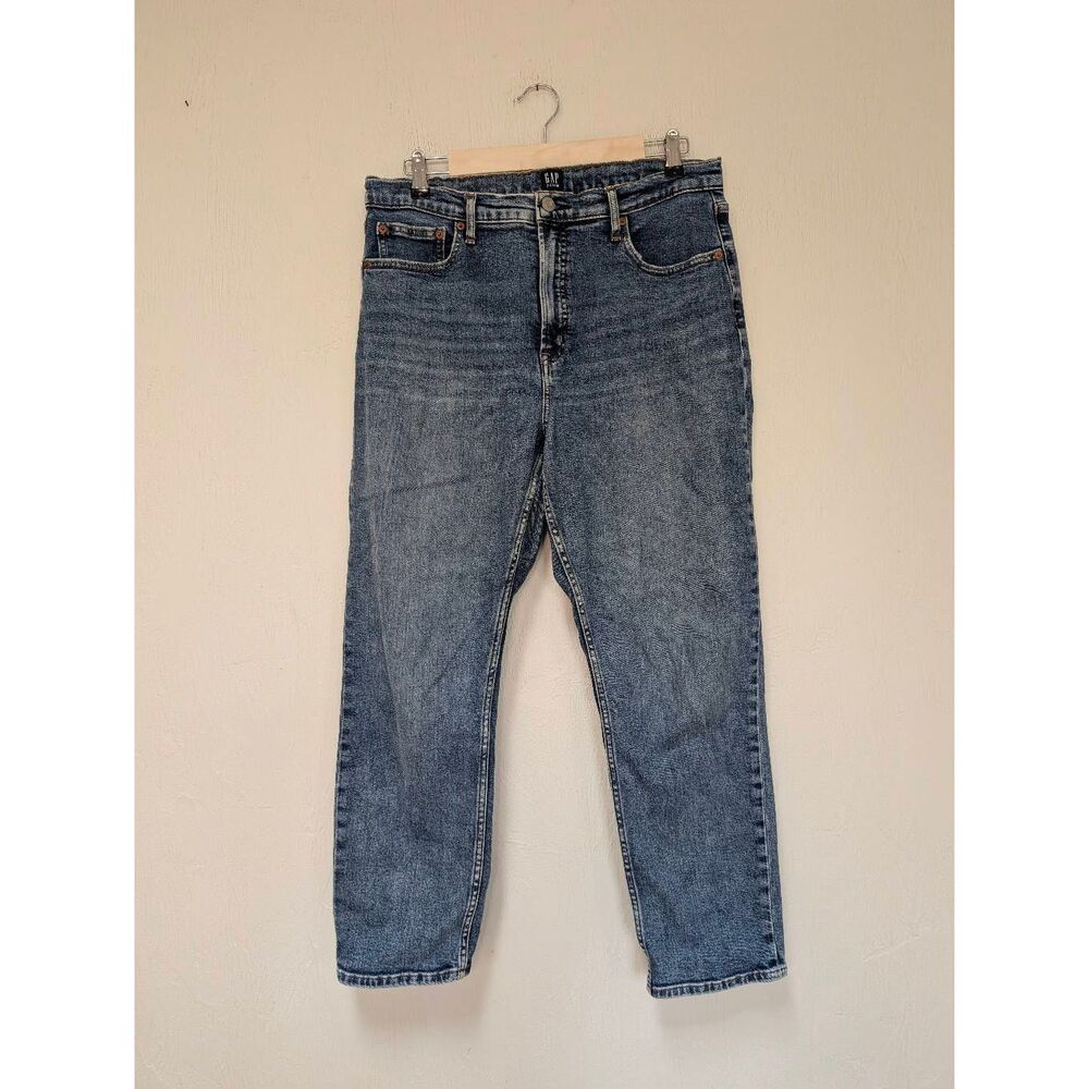 GAP Womens Zip Fly Straight Leg Cigarette Cropped Denim Jeans Blue Size 14/32